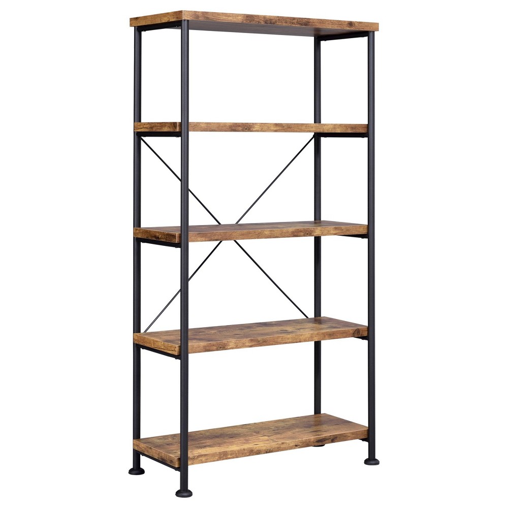 Photos - Garden & Outdoor Decoration 63" Analiese 4 Shelf Bookcase Antique Nutmeg - Coaster: Industrial Style, Steel Frame, Open Back Design, with Anti-Tip Hardw