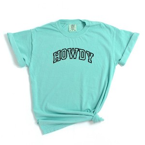 Simply Sage Market Women's Embroiderd Howdy Varsity Outline Short Sleeve Garment Dyed Tee - 1 of 3