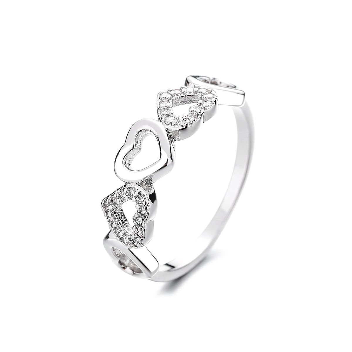 Sterling Silver Heart Ring with Pave Simulated Diamonds
