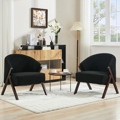 GustoWave  Mid-Century Accent Chair, Velvet Fabric Upholstered Lounge Arm Chair with Solid Wood Frame & Soft Cushion for Living Room