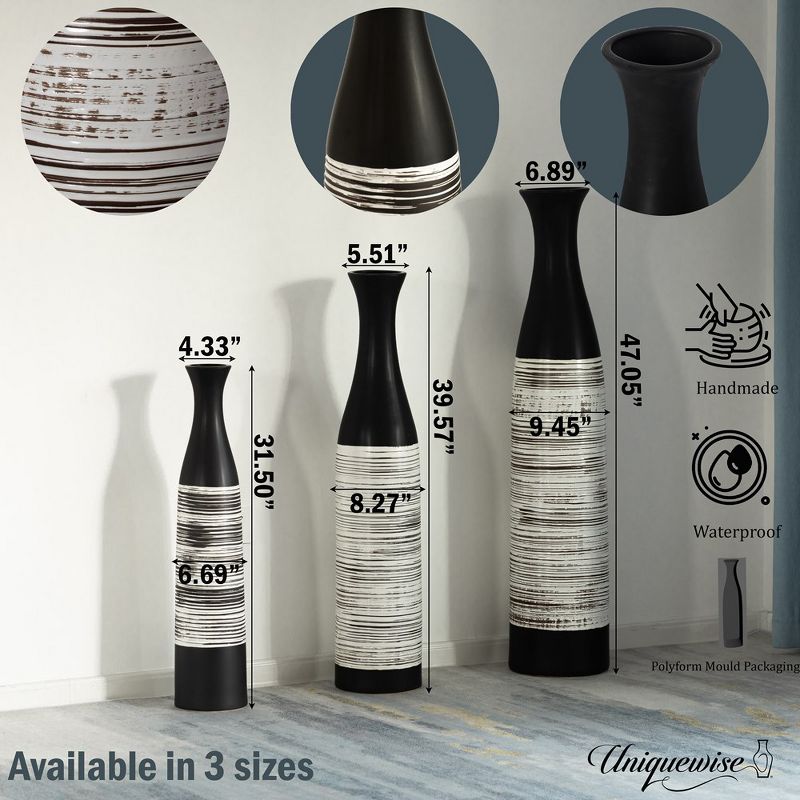 Uniquewise  Handcrafted Black and White Waterproof Ceramic Floor Vase - Neat Classic Bottle Shaped Vase, Freestanding Design, 5 of 7