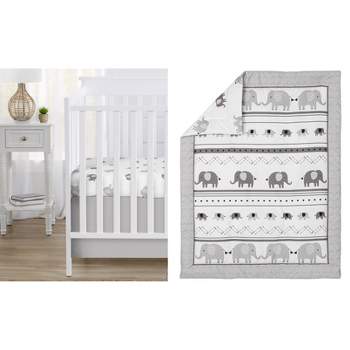 Sweet Jojo Designs Gender Neutral Unisex Baby Crib Bedding Set - Boho Elephant Grey White 3pc