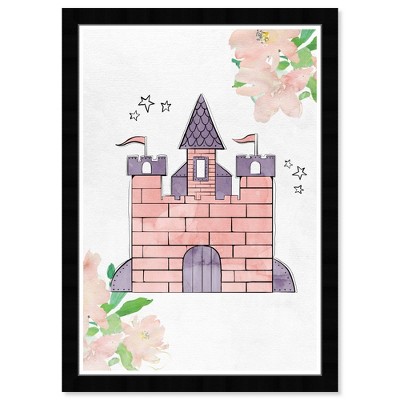Wynwood Studio 15"x21" Scribble Castle Fantasy and Sci-Fi Framed Art Print: Modern Decor, Digital Fairy Tales, Black Frame