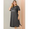 Agnes Orinda Women's Plus Size Soft Knit Cute Cat Print Short Sleeve Split Hem Pockets Midi Sleep Shirts Nightgowns - 4 of 4