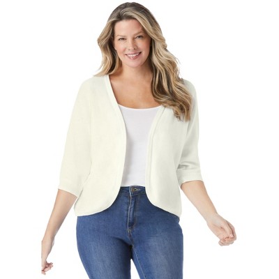 Woman Within Plus Size Rib Trim Cardigan Shrug