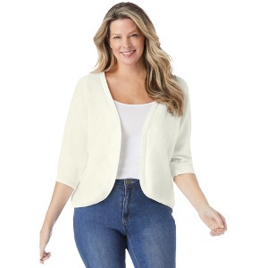 Woman Within Plus Size Rib Trim Cardigan Shrug - 1 of 4