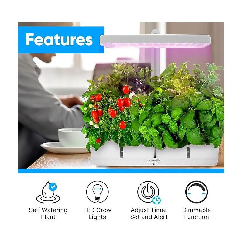 SereneLife Hydroponic Herb Garden 8 Pods, Indoor Growing System, Smart Indoor Plant System w/ Height Adjustable LED Grow Light (White), 5 of 9