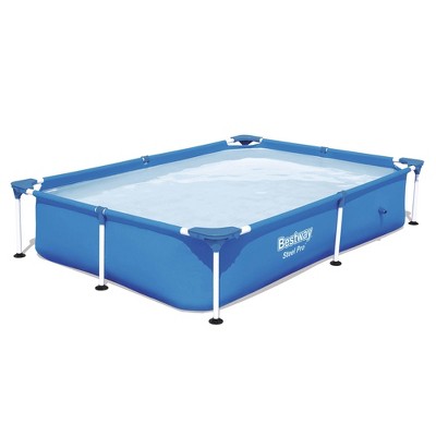 Bestway 56545E Steel Pro 7.25 x 4.9 x 1.4 Ft Outdoor Rectangular Frame Above Ground Family Kids Swimming Pool with Easy Setup, Blue