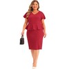 Agnes Orinda Women's Plus Size Short Ruffles Sleeve Work V Neck Pencil Vintage Peplum Bodycon Dress - 3 of 4