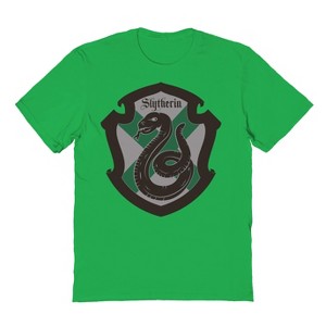 Harry Potter Men's Minimalist Slytherin Emblem Short Sleeve Graphic Cotton T-Shirt - 1 of 3