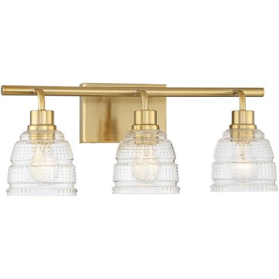 Possini Euro Design Modern Wall Mount Light Brass Hardwired 22" Wide 3-Light Vanity Fixture Clear Honeycomb Glass Bathroom Vanity