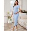 INSPIRE CHIC Women's Maternity Dress Bodycon Midi Fitted Side Ruched Ribbed Knit Short Sleeve Pregnancy Photoshoot Baby Shower Church - 3 of 4
