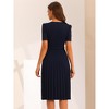 Allegra K Women's V-Neck Short Sleeve Belted A-Line Work Pleated Dress - 3 of 4