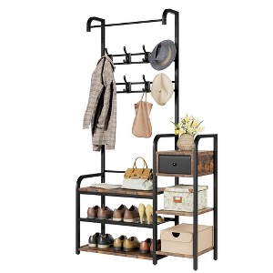 WhizMax 5-in-1 Hall Tree Storage Entryway Bench with 8 Hooks and Drawer, 38.07 x 14.48 x 6.37 Inches - 1 of 4