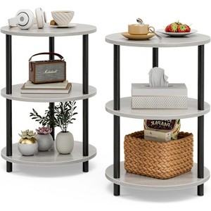 Small Round End Table - 3 Tier Design Accent Table, Narrow Side or Bedside Stand, Set of 2 - 1 of 4