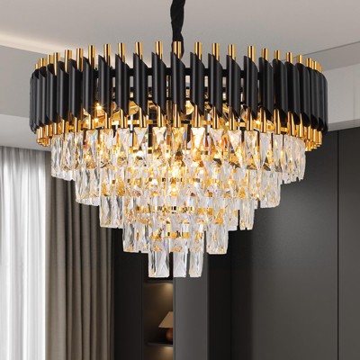 Whizmax Modern New Crystal Chandelier, Black and Gold Glass Lamp, Suitable for Bedroom, Living Room, Study Room
