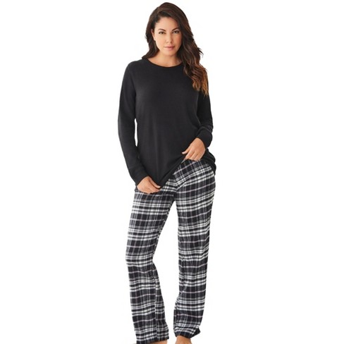 Only Necessities Women s Plus Size Thermal Pj Set 14 16 Black Plaid Target