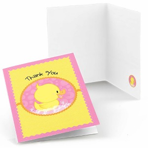 Big Dot of Happiness Pink Ducky Duck - Girl Baby Shower or Birthday Party Thank You Cards (8 count) - 1 of 4