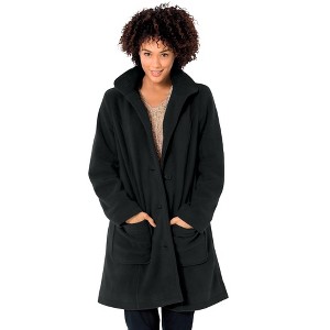 Woman Within Plus Size Hooded A-Line Fleece Coat - 1 of 4