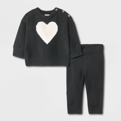 Image of Baby Heart Long Sleeve Sweater Set - Cat & Jack™ Black/White Newborn