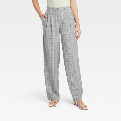 Women's High-rise Straight Trousers - A New Day™ Gray Plaid 6 Long : Target
