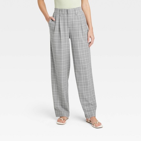 Women's High-rise Straight Trousers - A New Day™ Gray Plaid 10 : Target