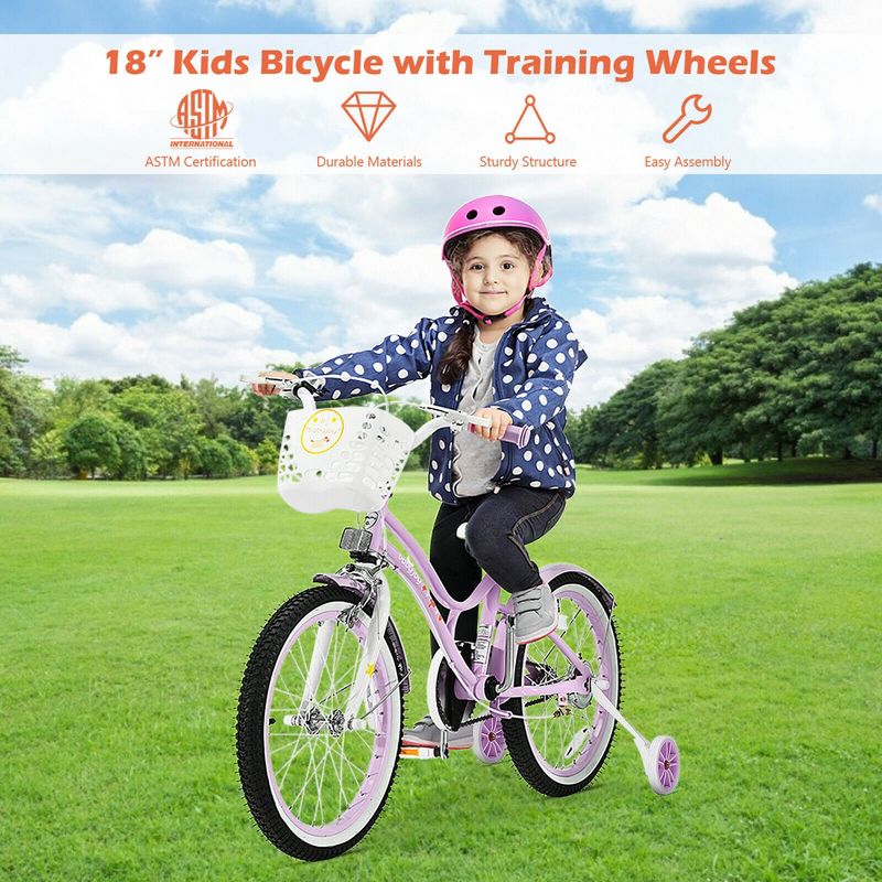 Costway 18'' Kids Bike Toddlers Freestyle Adjustable Bicycle w/ Training Wheels, 5 of 11