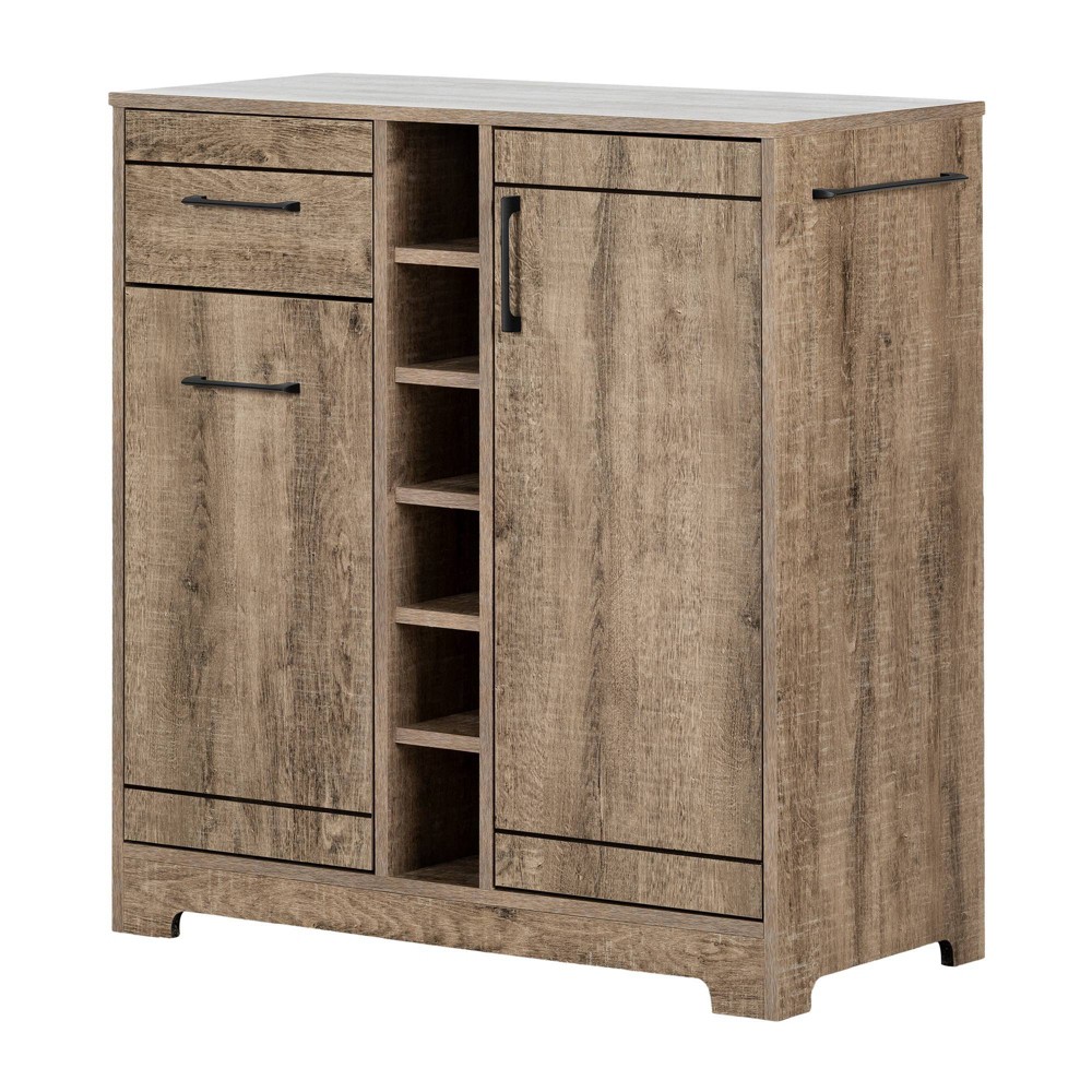 Vietti Bar Cabinet and Bottle Storage Weathered Oak - South Shore: Glass Holder, Wine Rack, Drawer