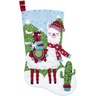 Bucilla Felt Stocking Applique Kit 18 Long Santa Is Here w/Lights