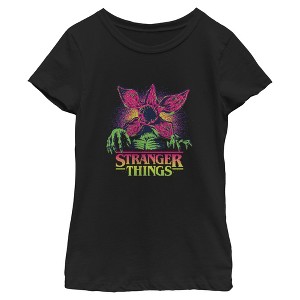 Girls Stranger Things Demogorgon Neon Pixel Logo T Shirt - 1 of 4