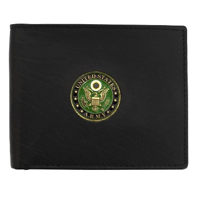 Officially Licensed "US ARMY" Medallion Genuine Leather Classic Handmade Wallet - Bifold Black