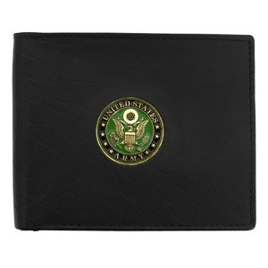 Officially Licensed "US ARMY" Medallion Genuine Leather Classic Handmade Wallet - Bifold Black - 1 of 3