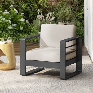 Aluminum Outdoor Club Chair with Metal Frame and Fabric Cushion,Patio Lounge Chair for Balcony,Weather Resistant Club Chair-Cuddlewood - 1 of 4