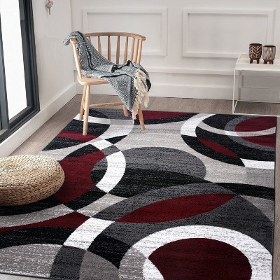 Red and Gray Geometric Circles 6' x 9' Synthetic Area Rug