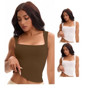 INSPIRE CHIC Women's 3 Pcs Square Neck Plain Back Sleeveless Tank Tops Basic Fitted Camisoles - 1 of 4