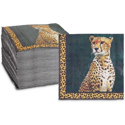 Sparkle and Bash 150 Pack Cheetah Animal Luncheon Disposable Napkin Napkins for Jungle Safari Birthday Party Supplies