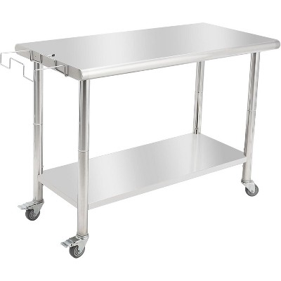 NSF Certified Stainless Steel Work Table,48*24*35inch Bilayer Table with Adjustable Undershelf