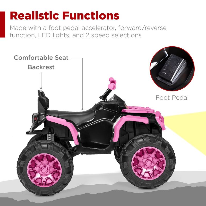 Best Choice Products 12V Kids Ride-On ATV Quad w/ Bluetooth, 3.7mph Max, Treaded Tires, LED Lights, Radio, 5 of 8