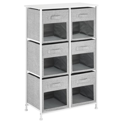 mDesign Vertical Furniture Storage Tower with 6 Fabric Drawer Bins