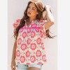 Amaryllis Women’s Bright Floral Print Ruffle Sleeve Split Neck Relaxed Fit Lightweight Casual Top - 4 of 4