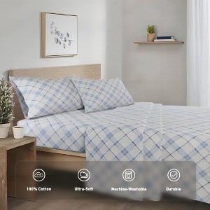 3 Pcs Novelty Printed 100% Cotton Sheet Set, Breathable & Extra Soft Deep Pocket Fitted Sheets for All Seasons, Heavyweight Bedding with Pillow Cases - 1 of 4
