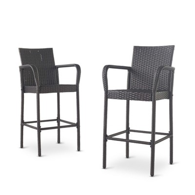DSVIMOY Counter and Bar Stool Modern Rattan Barstools with Powder Coated Metal Frame for Outdoor Use, Gray, 40.5"*23.25"*12"