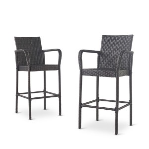 DSVIMOY Counter and Bar Stool Modern Rattan Barstools with Powder Coated Metal Frame for Outdoor Use, Gray, 40.5"*23.25"*12" - 1 of 4