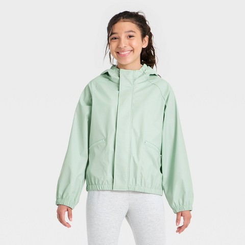 All In Motion Girls' Hooded Raincoat - All in Motion™ Sage Green L