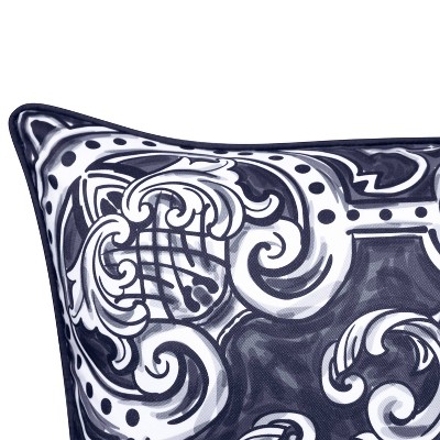 Navy and White Bohemian Outdoor Square Throw Pillow