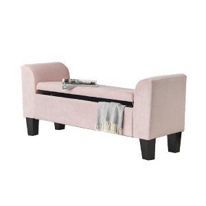 Simple Relax Bedroom Velvet Bench with Storage in Pink - 1 of 4