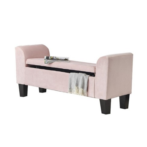 Simple Relax Bedroom Velvet Bench With Storage In Pink Target