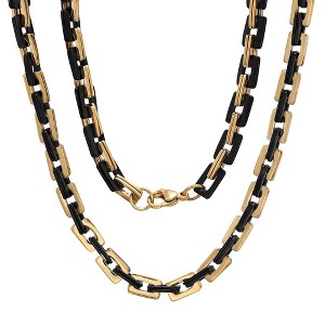 Steeltime 24" black ip and 18k gold plated stainless steel square rolo chain link necklace - 1 of 4