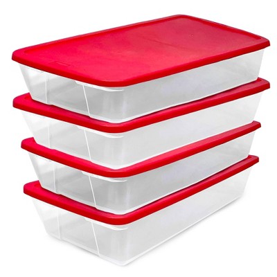 Homz Clear Plastic Holiday Storage Container with Red Snap Lock Lid