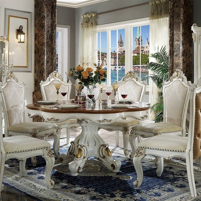 Elegant Pearl and Cherry Oak 62" Round Wooden Dining Table
